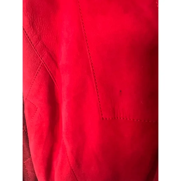 Vintage AMGE Red Leather Knit Bomber Jacket XL Made in Spain